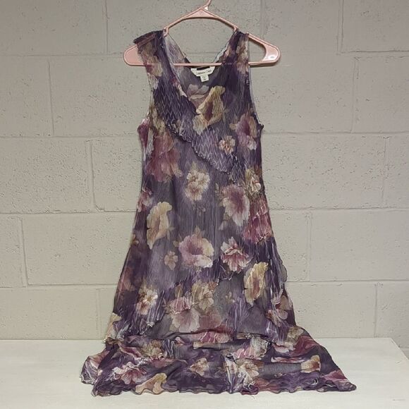Coldwater Creek Dresses & Skirts - Coldwater Creek Women's Sheer Floral Pleated Dress Size Petite XL EUC USA MADE